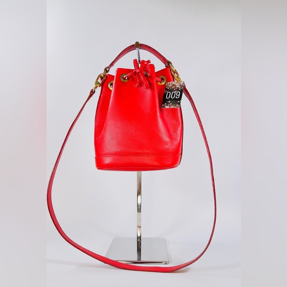 SOLD Etro Milano Mini Red Leather Bucket Drawstrings Crossbody Bag SKU:009 - Picture 7 of 16